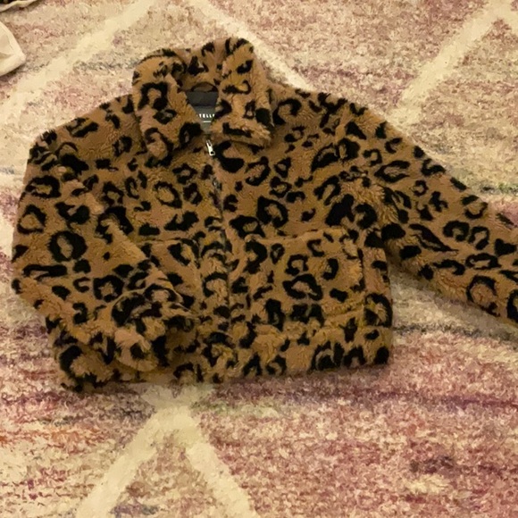 Faux fur cheetah print sherpa jacket